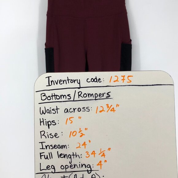 Pop Fit Athletic Leggings with Two Large Side Pockets Burgundy Size Medium - Picture 11 of 12